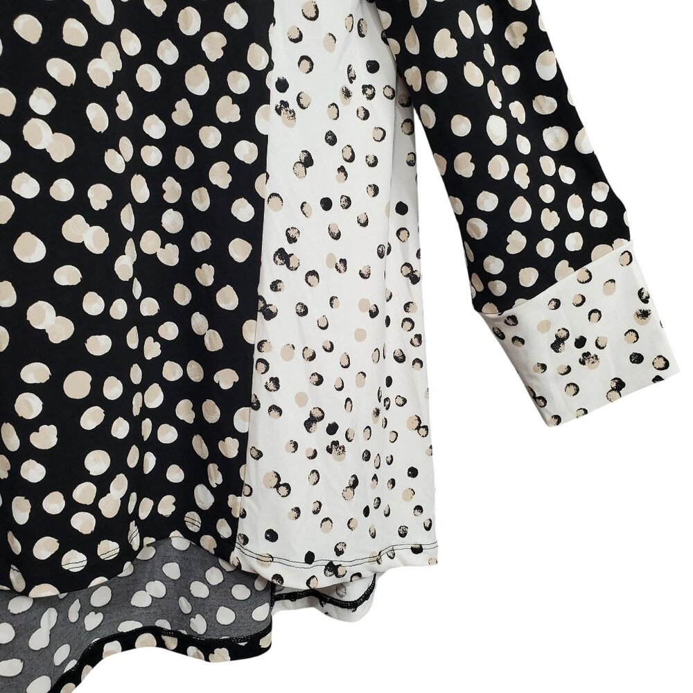 Susan Graver XL Tunic Top Polka Dot V Neck Liquid Knit Long Sleeve Flared Hem - Picture 6 of 11